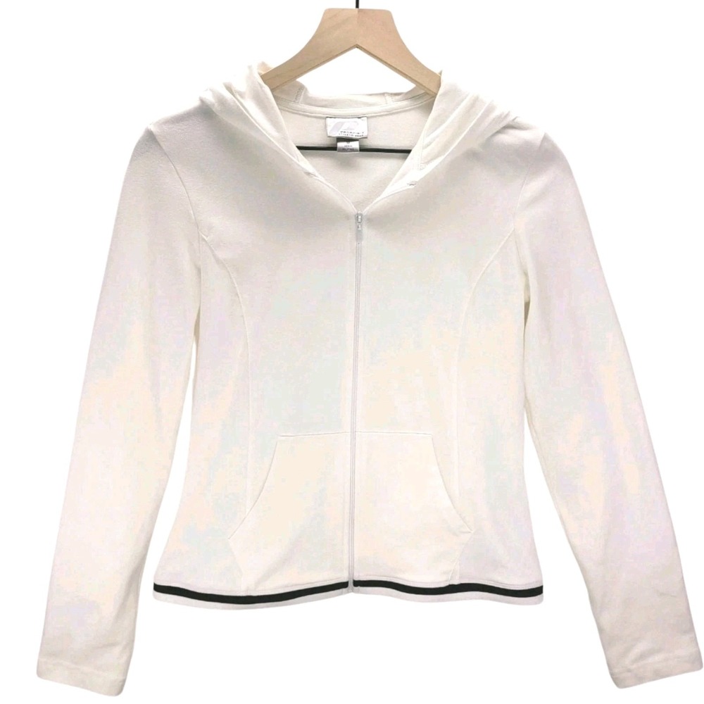 ProSpirit Womens White Zip Up Hoodie Jacket M Athletic Stretch Cotton